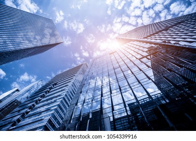 Skyscrapers' low angle view in the Chinese city of Shenzhen - Shutterstock ID 1054339916