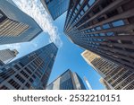 Skyscrapers in Midtown Manhattan seen from below. New York, USA