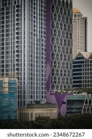 Skyscrapers of modern office buildings in the city view. The modern architectural exterior of Central Business district of Bangkok city, Space for text, Selective focus. - Shutterstock ID 2348672267