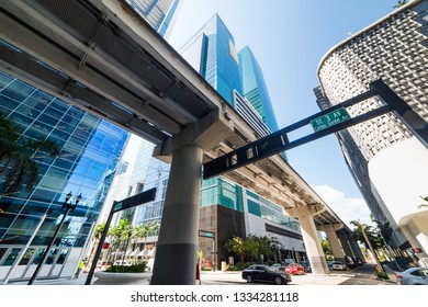 Skyscrapers And Monorail In Downtown Miami. Southern Florida, USA