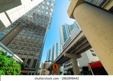 Skyscrapers And Monorail In Downtown Miami. Southern Florida, USA