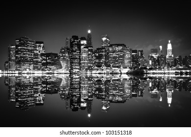 Skyscrapers of New York at night , black and white