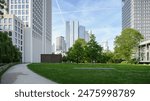 skyscrapers and park in the city center of Frankfurt, Germany