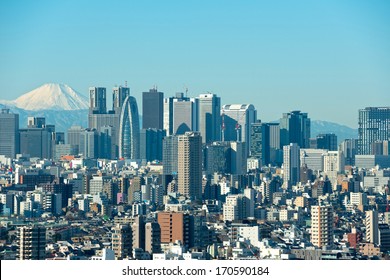 Skyscrapers In The Shinjuku Ward Of Tokyo With Mt. Fuji