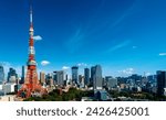 Skyscrapers and Tokyo Tower in Minato, Tokyo, Japan