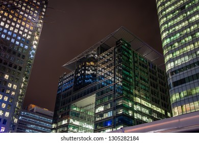 Skyscrapper In The Business Quarter In The Night, London