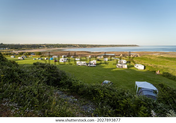 Skysea Caravan and Camping\
Site, The Seafront, Port Eynon, Gower, Swansea, South Wales, The\
United Kingdom. Camping in Welsh countryside for the UK vacation in\
Summer