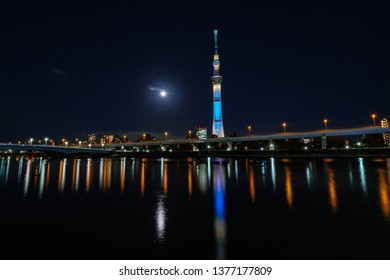 Skytree and Sumida river night scene / Asakusa, Tokyo, Japan - Powered by Shutterstock