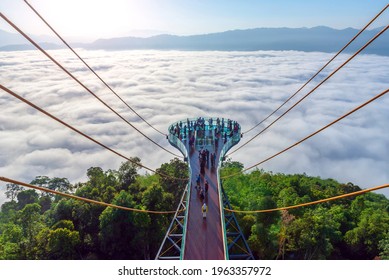 skywalk in Yala Province, Southern Thailand The whole milky way Beautiful morning mist, suitable for traveling.