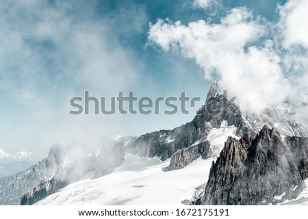 Skyway Mont Blanc (Monte Bianco) view of the glacier with snow and mountains against sky