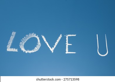 Skywriting Love You In Blue Sky With Sun Nearby