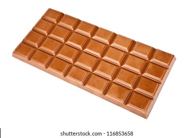 Slab Of Chocolate Over A White Background.