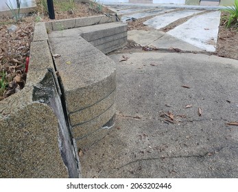 Slab and concrete cracking because of ground freezes or ground settling or ground movement. Concept of precaution and building defect. - Shutterstock ID 2063202446