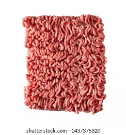 Slab Of Fresh Ground Or Minced Beef From The Butchery Showing The Texture Of The Meat Isolated On White