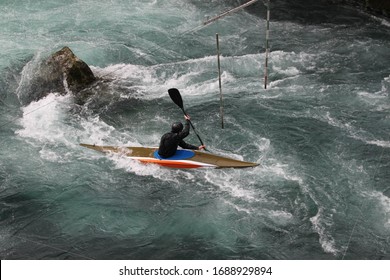 Slalom Is One Of The Disciplines Of Canoeing, Practiced In White Water