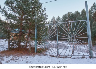 Slanted Gate Of The Abandoned Young Pioneer Camp.