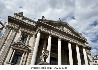 A slanted image of the La Bourse Brussels Stock Exchange.