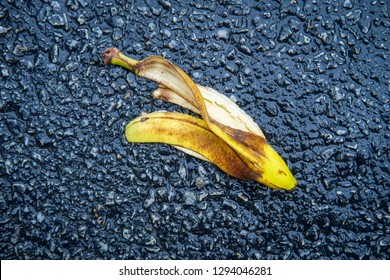 Slapstick Slippery Comedy Banana Peel Laying On Ground Ready To Make Someone Slip And Fall