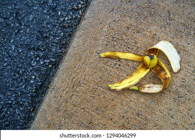 Slapstick Slippery Comedy Banana Peel Laying On Ground Ready To Make Someone Slip And Fall