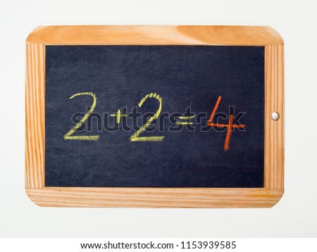 a slate with a arithmetic problem and a right sum