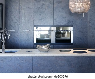 Slate Stone Kitchen Furniture Marble Bench Integrated Vitroceramic Stove