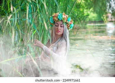 Slavic legends about mermaid, mystical illustration for folklore. Siren look  - Shutterstock ID 2249971661