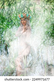 Slavic legends about mermaid, mystical illustration for folklore. Siren look  - Shutterstock ID 2249971677