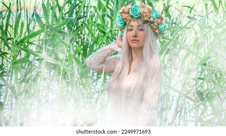 Slavic legends about mermaid, mystical illustration for folklore. Siren look  - Shutterstock ID 2249971693