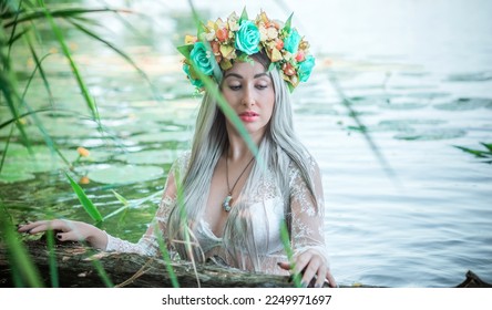Slavic legends about mermaid, mystical illustration for folklore. Siren look  - Shutterstock ID 2249971697