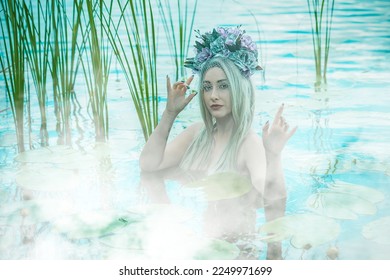 Slavic legends about mermaid, mystical illustration for folklore. Siren look  - Shutterstock ID 2249971699