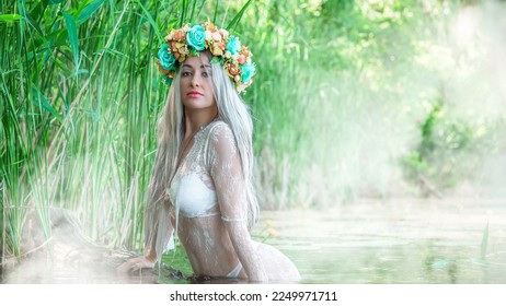 Slavic legends about mermaid, mystical illustration for folklore. Siren look  - Shutterstock ID 2249971711