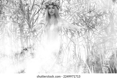 Slavic legends about mermaid, mystical illustration for folklore. Siren look  - Shutterstock ID 2249971713
