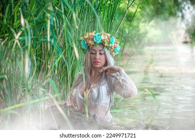Slavic legends about mermaid, mystical illustration for folklore. Siren look  - Shutterstock ID 2249971721