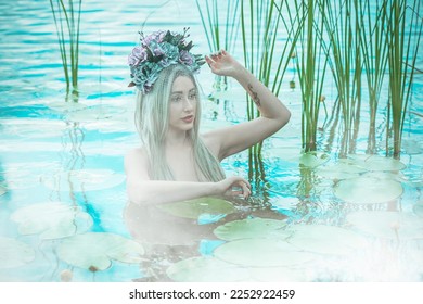 Slavic legends about mermaid, mystical illustration for folklore. Siren look  - Shutterstock ID 2252922459