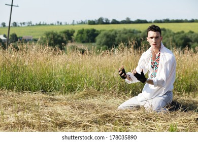 Slavic warrior in national dress
