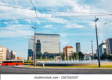 Slavija Square Music Fountain In Belgrade, Serbia