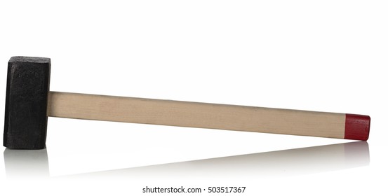 Sledge Hammer With Wooden Handle On White Background