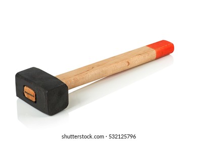 Sledge Hammer With Wooden Handle On White Background