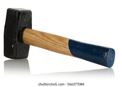 Sledge Hammer With Wooden Handle On White Background