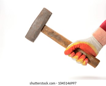 Sledgehammer In Hand On White Background