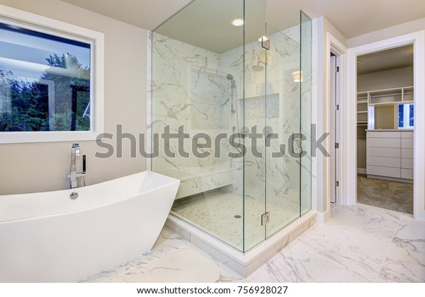 Modifica Vasca Da Bagno In Doccia.Elegante Bagno Dotato Di Vasca Autoportante Foto Stock Modifica Ora 756928027