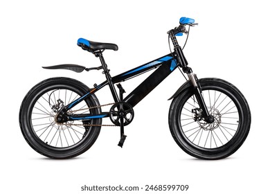 Sleek black and blue bmx bike with vibrant detailing stands isolated against a pure white backdrop - Powered by Shutterstock