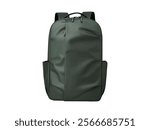 Sleek minimalist olive green backpack with discreet zippers and side pockets for daily use