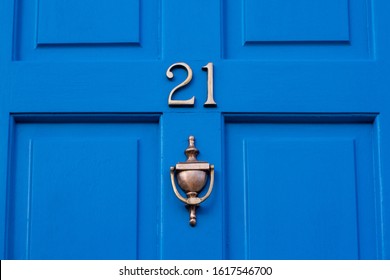 Sleek, Simple & Beautiful Blue Wooden Front Door With The House Number 21