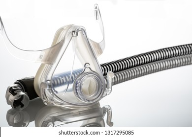 Sleep Apnea CPAP Mask On The White Background