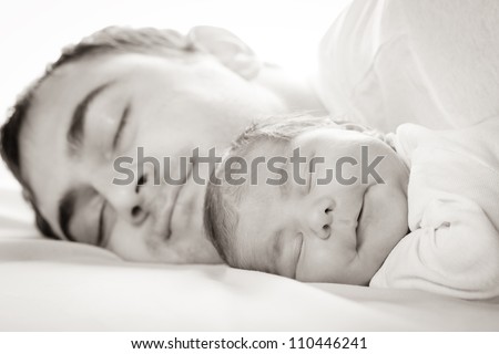 Similar – Mother and cute little baby girl sleeping