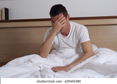 Sleep Disorders And Problems. Man Struggling With Insomnia.