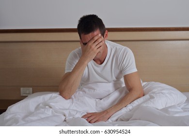 Sleep Disorders And Problems. Man Struggling With Insomnia.