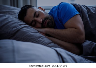 Sleep, Insomnia And People, Conceptually Speechless Man Lying In Bed At Home At Night