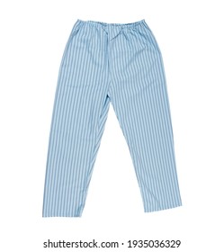 Sleep Pants Isolated. Women's Pajama Pants Of Blue Color Isolated On White, Top View.